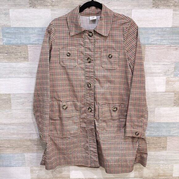 CABI Sherlock Trench Coat Rain Brown Plaid Houndstooth Womens Small - Picture 1 of 7